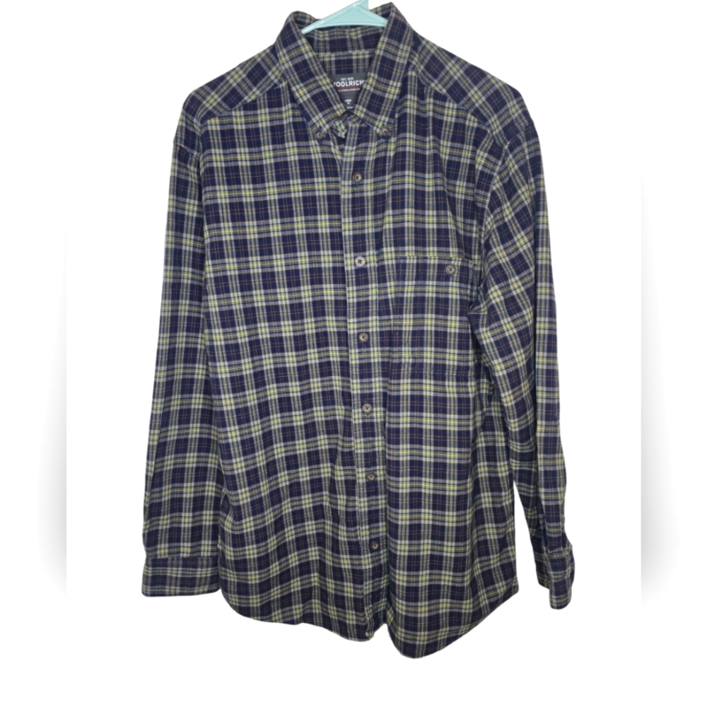 Woolrich Blue And Green Plaid Long Sleeve Cotton Button Down Outdoor Shirt M